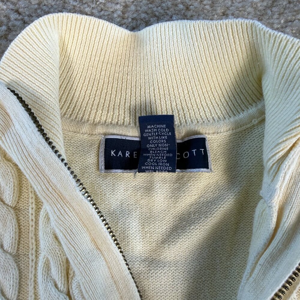 Karen Scott Cable Knit Sweater Womens Size Small Yellow Mock Neck Cotton F431 - Picture 4 of 8